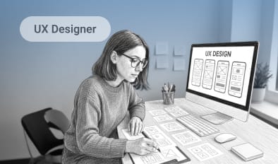 Person designing user experience interface.