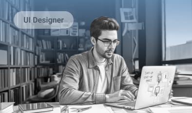 Person working on laptop design project.